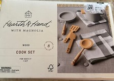 Hearth Hand Magnolia Wooden Toy Kitchen Pot Pan 8P Cook Set Kids New Defect