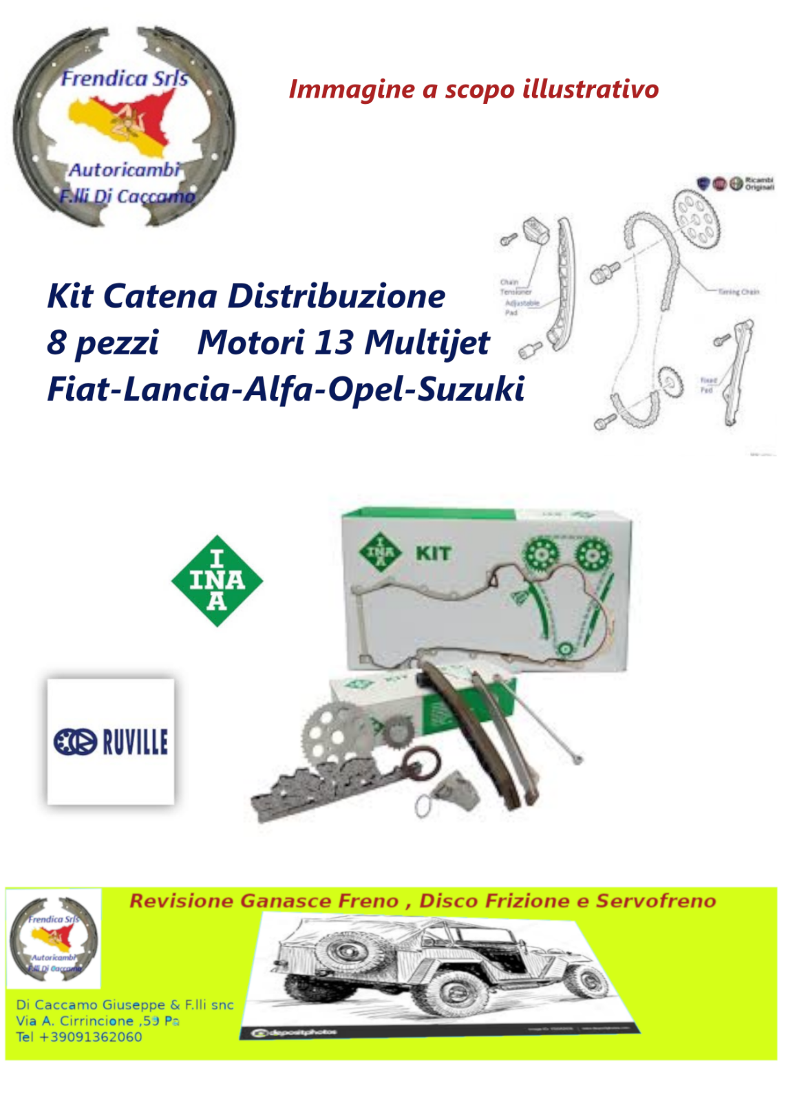 KIT CATENA DISTRIBUZIONE 8 PZ. FIAT 1.3 MULTIJET PUNTO INA-RUVILLE