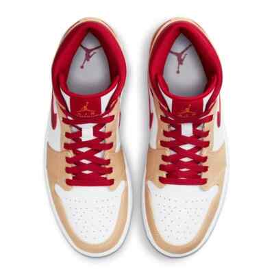 Nike Air Jordan 1 Mid Beige / Cardinal Red 554724-201 Men