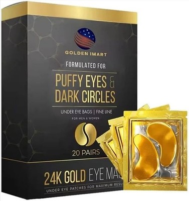 24K Gold Under Eye Patches for Puffy Eyes, Dark Circles, and Wrinkles, 20 Pairs