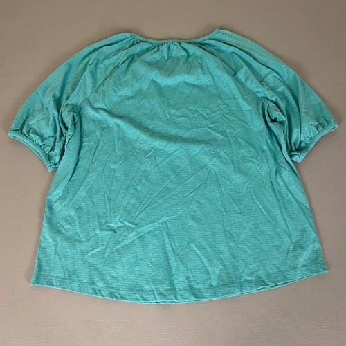 Croft & Barrow Blouse Top Women's XL Aqua Blue Short Sleeve Knit Cotton Blend - Picture 9 of 10
