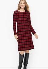 Talbots Women’s Red Tartan Plaid Shift Dress Long Sleeves Holiday Size MP