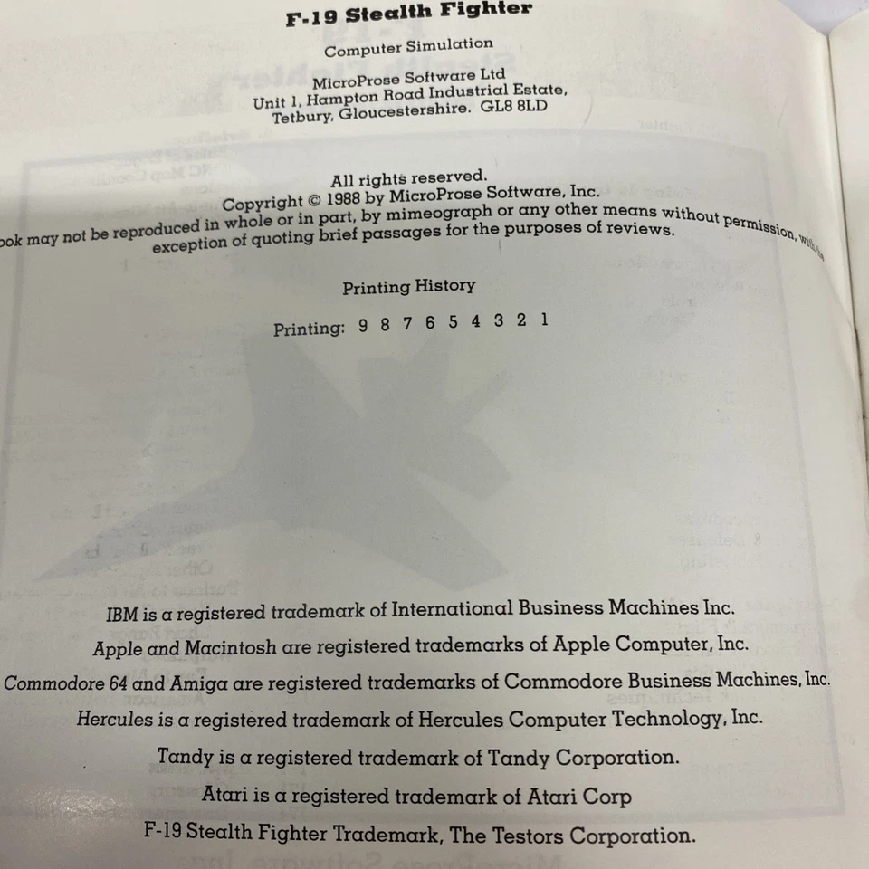 Atari F-19 STEALTH FIGHTER BOOKLET 1988 MicroProse software PUBLISHER. - Image 3 of 4