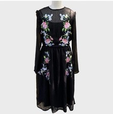 ASOS Sheer Floral Embroidered Midi Dress Black Plumetis Dot Women’s US Size 6