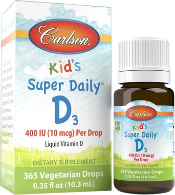 Carlson - Kid's Super Daily D3, Kids Vitamin D Drops, 400 IU (10 mcg) per Drop,