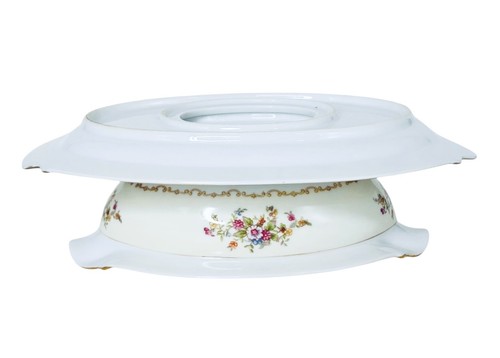 Noritake MYSTERY 175 Flowers Sprays Maroon Edge Gravy Boat & Attached Plate NEW - Picture 8 of 10