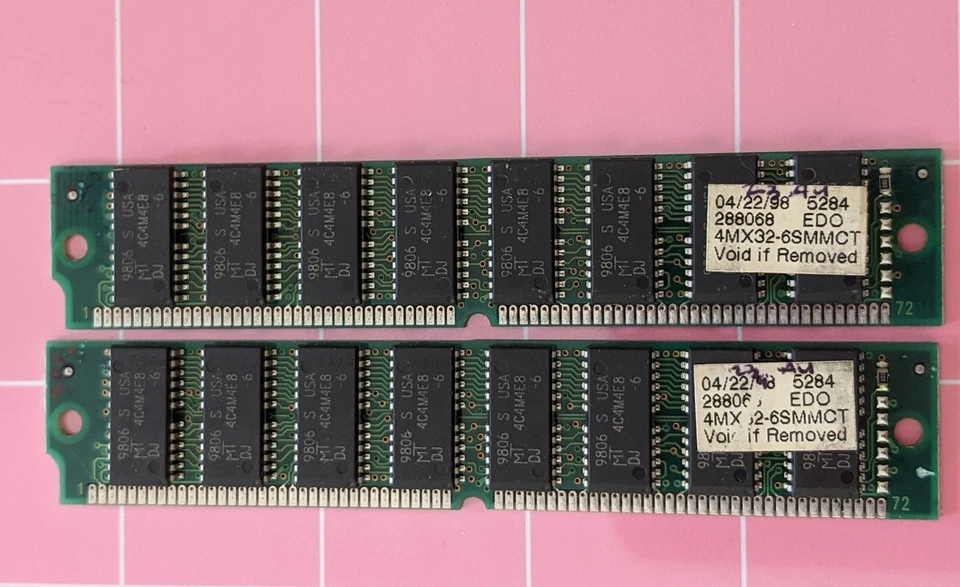 32MB 2x16MB EDO 60ns MICRON 4Mx32-6SMMCT 5.0V 72-pin Simm Ram Memory Kit DRAM - Image 2 of 4