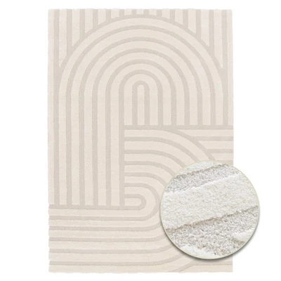 Teppich Kurzflor COSMO Beige 3D Effekt Wohnzimmerteppich Antirutsch Oeko-Tex - Bild 1 von 4