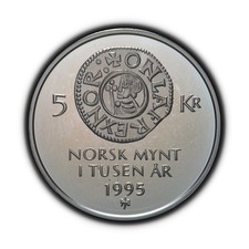 NORWAY. 1995, 5 Kroner - Harald V, Coinage Millennial Olaf Penning Proof RARE