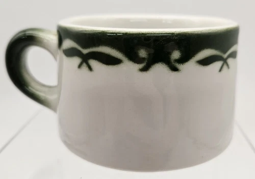 Vintage MCM Jackson China Restaurant Ware Green Stencil Mugs Regal Pattern