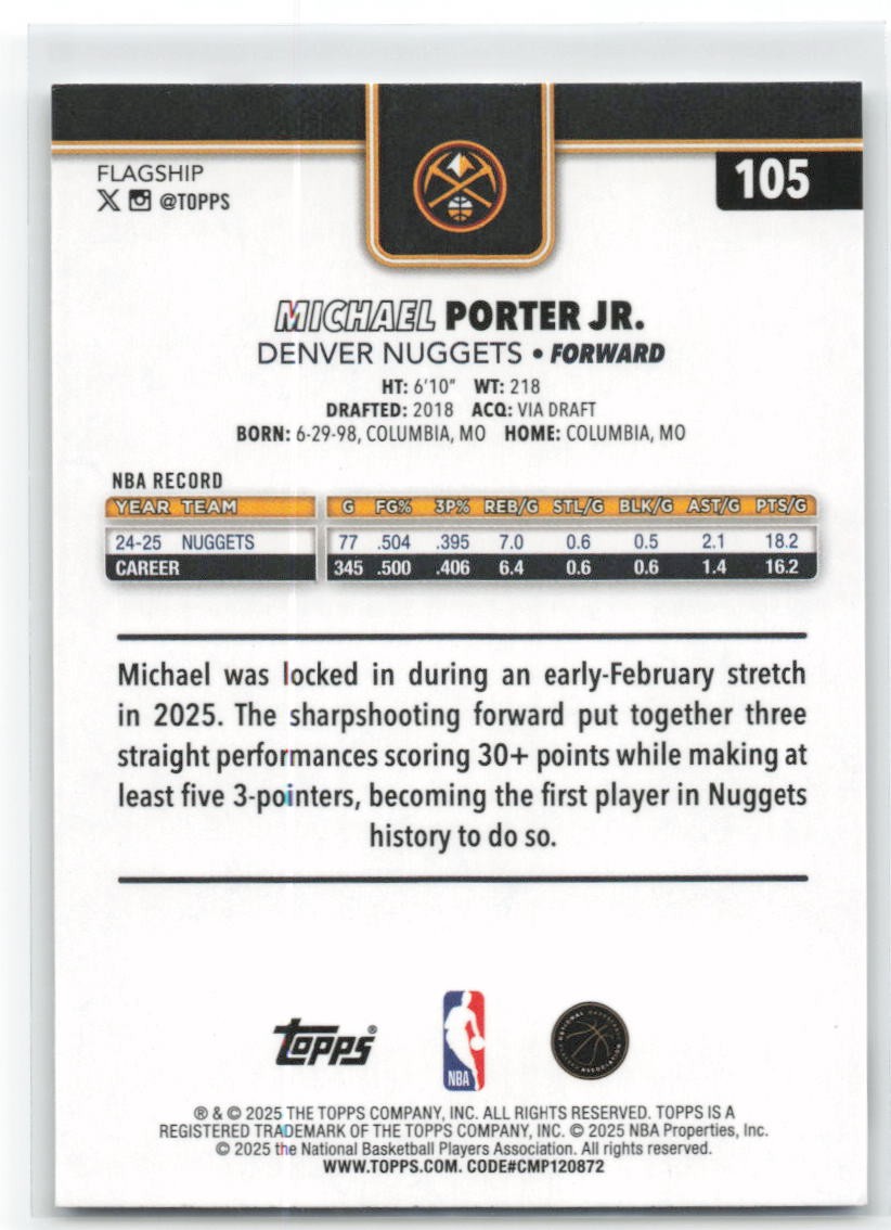 2025-26 Topps Flagship Michael Porter Jr. #105 Nuggets | eBay
