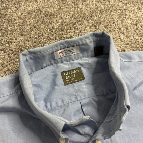 Gitman Bros Shirt Mens 18 35 Blue Oxford Button Down Made USA TTX Oxford 90s - Picture 3 of 10