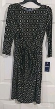 Chaps Womens Black & Gold Chain Print Dress Size Small