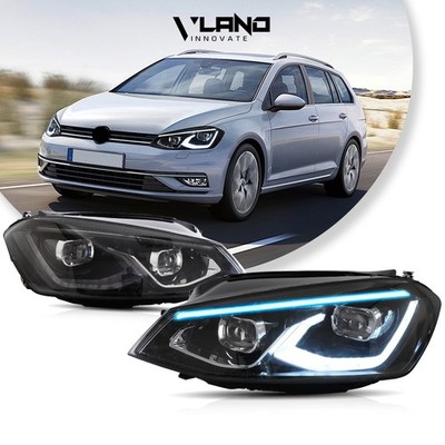 Pair VLAND FULL LED Headlights For Golf 7 VII MK7 2015-2017 W/Animation Bule DRL