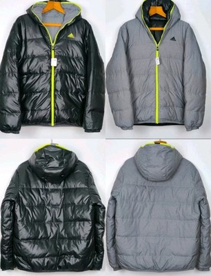 Adidas Herren Daunenjacke Reversible Schwarz Grau Kapuze Neon L