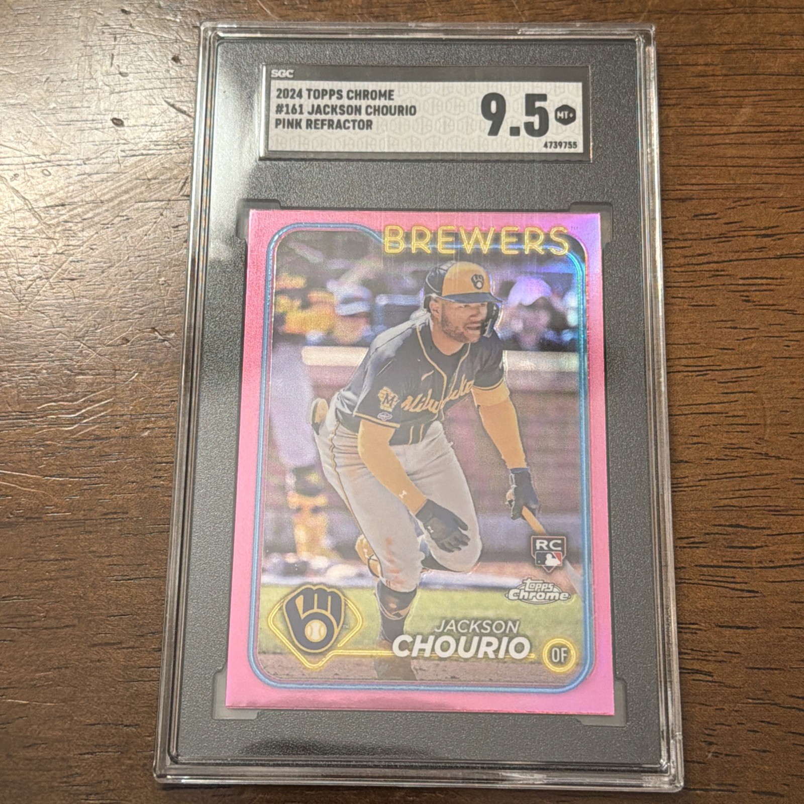 2024 Topps Chrome #161 Jackson Chourio Pink Refractor (RC) - SGC 9.5- Brewers