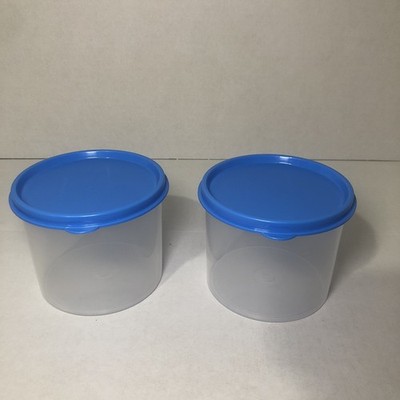 Tupperware Round Containers 4623B 1.3L Clear w/BLUE lids Lot of 2 Storage NEW