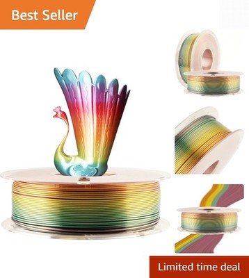 Silk Shiny Fast Color Gradient Change Rainbow Multicolored 3D Printer PLA Fil...
