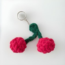 Handmade Crochet Cherry Keychain Amigurumi Fruit Bag Charm Plush Gift