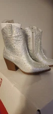 Top Moda Silver Jewelled Bling Bootie w/ Zipper, New In Box, Sz 5.5