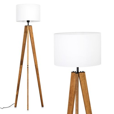 HOFSTEIN Tubione Stehlampe Stehleuchte Holz/Metall mit Schirm aus Stoff Ø 38 cm