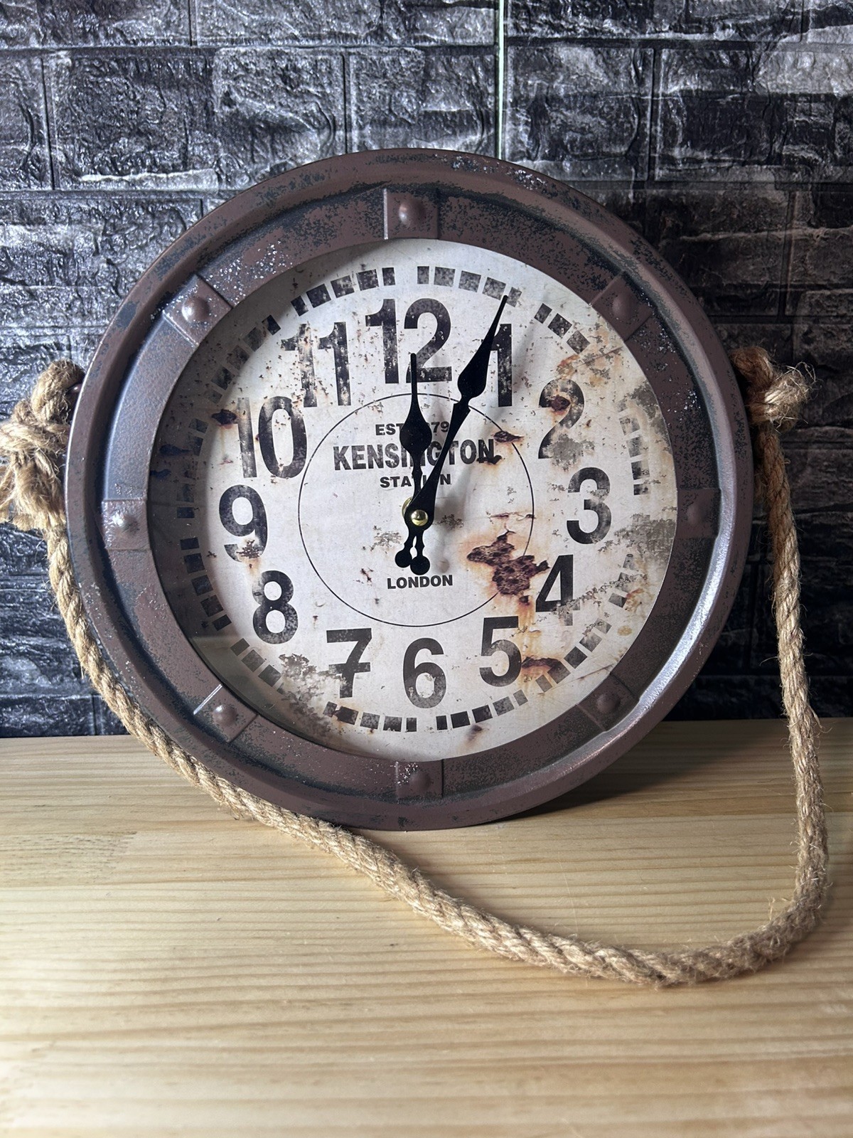 1879 Kensington Station London Vintage Industrial Style Clock Home Decor w/rope