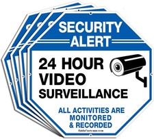  4 Pack "Security 10"x10" Metal sign, 4 Pack Video Surveillance Signs - Blue