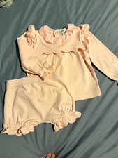 Mintini Girls Pink 2pc Long Sleeve Ruffle Top & Shorts Set 18-24M