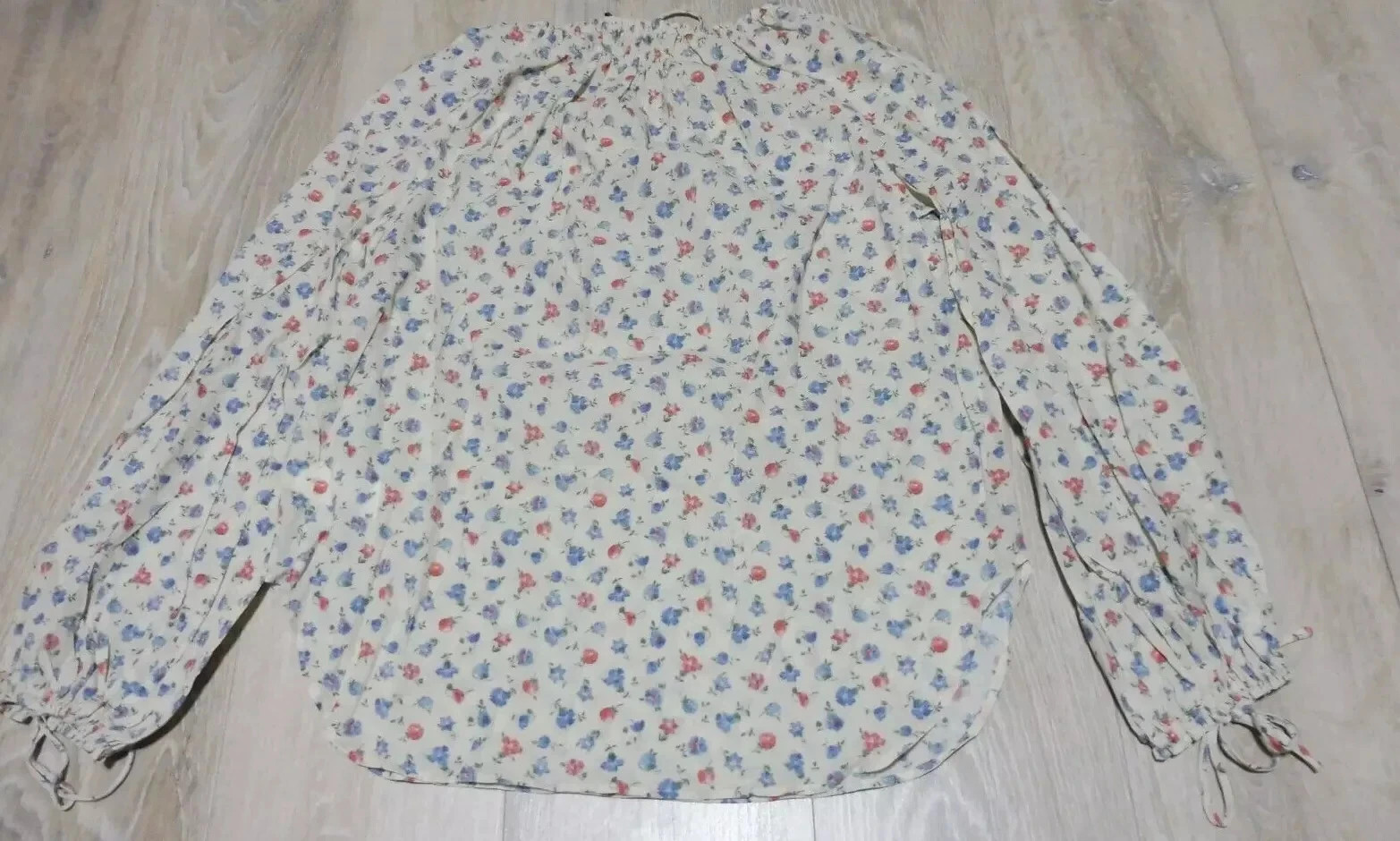 Lauren Ralph Lauren Women's M Floral Blouse Ivory Front Tie Long Sleeve NWT thumbnail 5