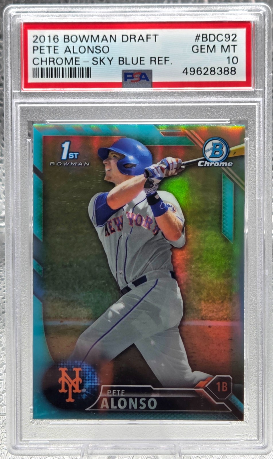 2016 Bowman Chrome SKY BLUE REFRACTOR ~ PETE ALONSO RC Card PSA 10 GEM MINT