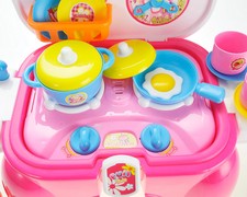 Portable Kids Kitchen Cooking Set Toy With Lights And Sounds, Folds Into