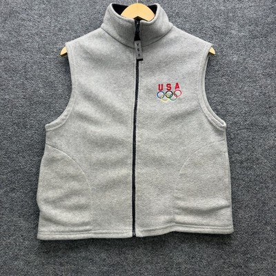Vintage USA Olympic Fleece Vest Gray Full Zip Sleeveless Jacket Mens Medium USA