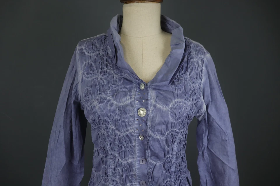 BOTTEGA синий текстурированный повседневный длинным рукавом с воротником кнопка спереди блузка верхний размер M - Изображение 2 из 4