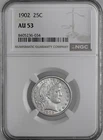 1902-P  25C  BARBER SILVER QUARTER  "PHILADELPHIA"  NGC AU53  #8405236-034