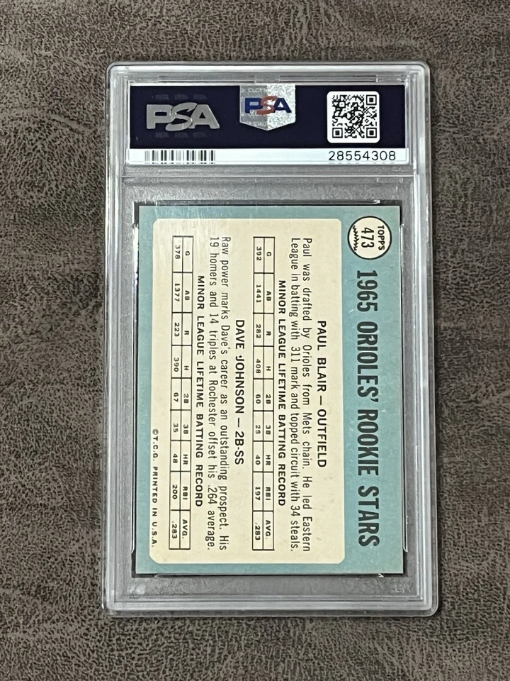 1965 Topps Orioles Rookies Dave Davey Johnson Paul Blair #473 PSA 8 NM-MT RIP RC - Image 2 of 2