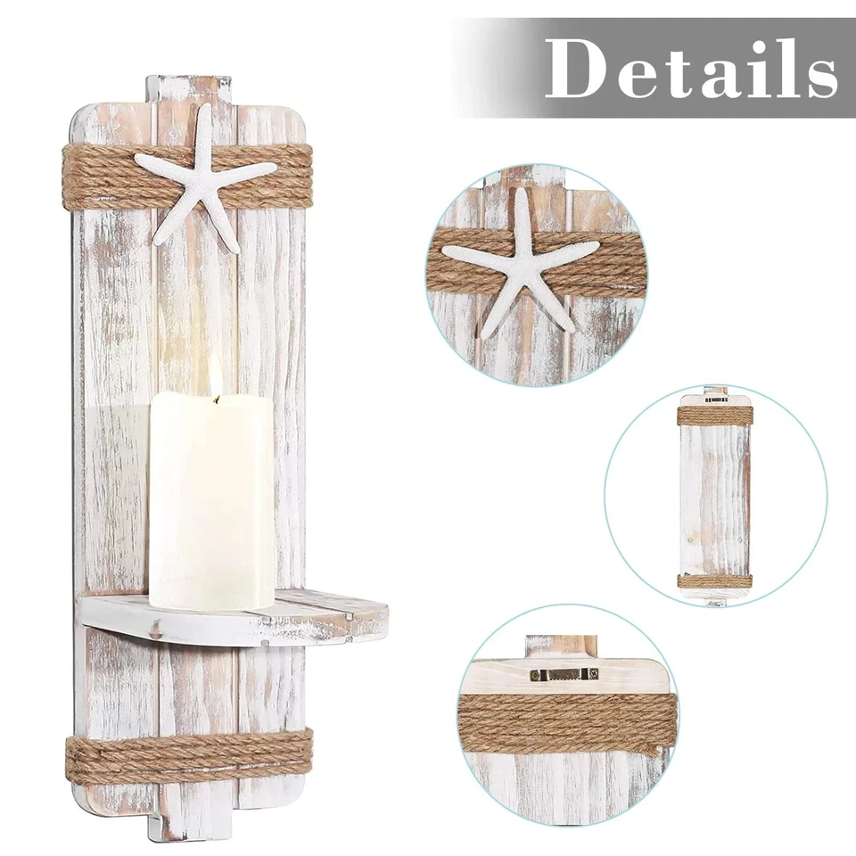 Juego de 2 apliques de velas de pared con estrellas de mar desvestidas - Decoración de playa temática de océano con... Foto 3 de 4