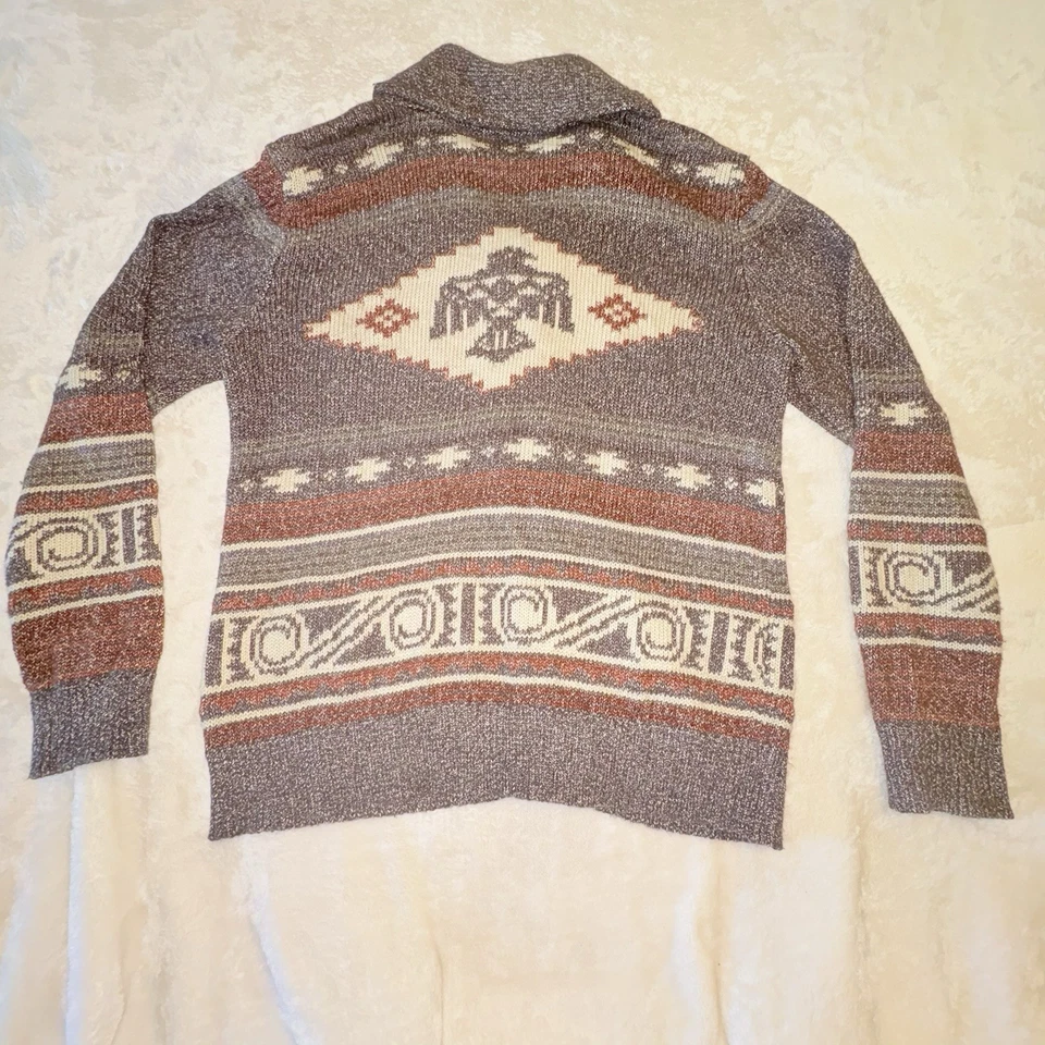 Faherty Steven Paul Judd Cardigan Men L Gray Aztec Sweater Thunderbird Fair Isle - Image 3 of 4