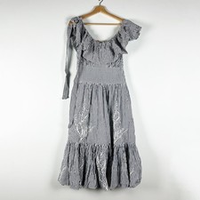 NEW Tory Burch Cotton Eyelet Embroidered Blue White Stripe Ruffle Midi Dress 2