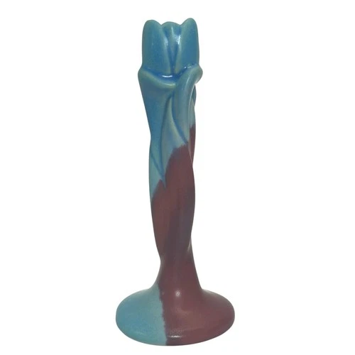 Van Briggle Bud Vase Sculpted 8" Two Tone Turquoise Mulberry Art Pottery   MCM