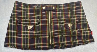 Vintage Y2K Tripp NYC Plaid Skull Micro Mini Skirt Size Medium