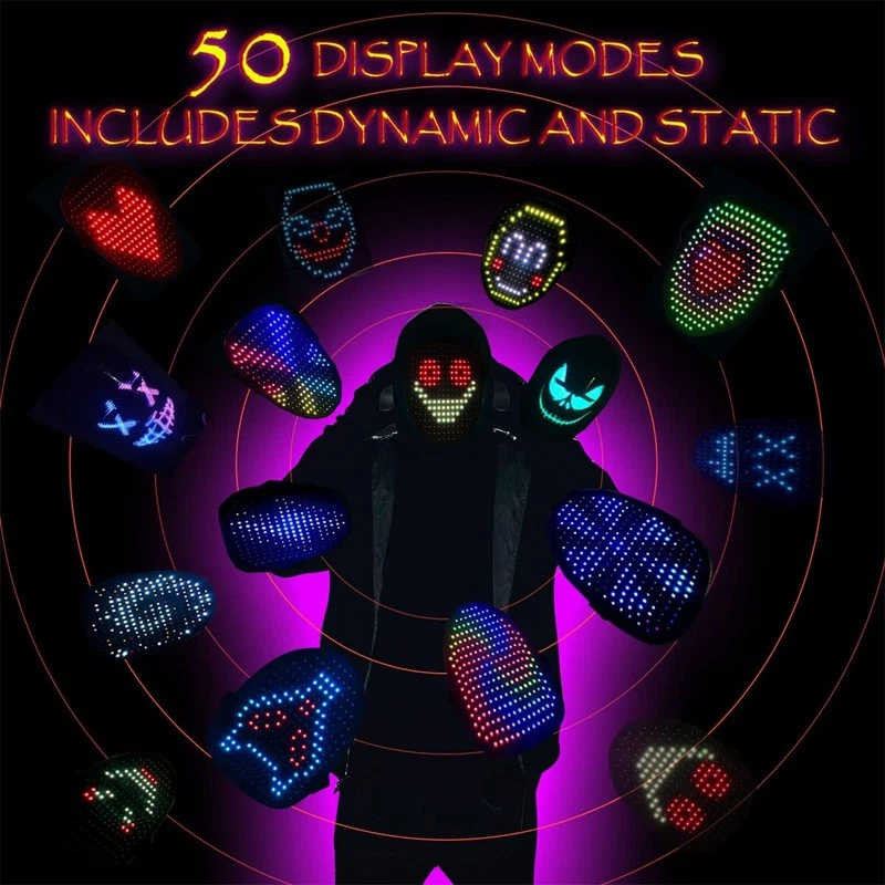 Halloween LED Maske mit Gestenerkennung, LED Beleuchtung Maske für Cosplay Party - Bild 3 von 4