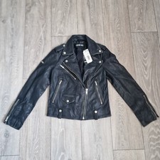 Superdry Exclusive Premium Leather Biker Jacket Black -size Uk Xs (8) Eu 36 Us 4