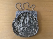 Vintage WHITING DAVIS Silver Tone Mesh Evening BAG Flapper PURSE Etched Frame