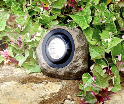 Solar Powered Garden Rock LED Light Brown Spotlight Outdoor 6'' Really Bright