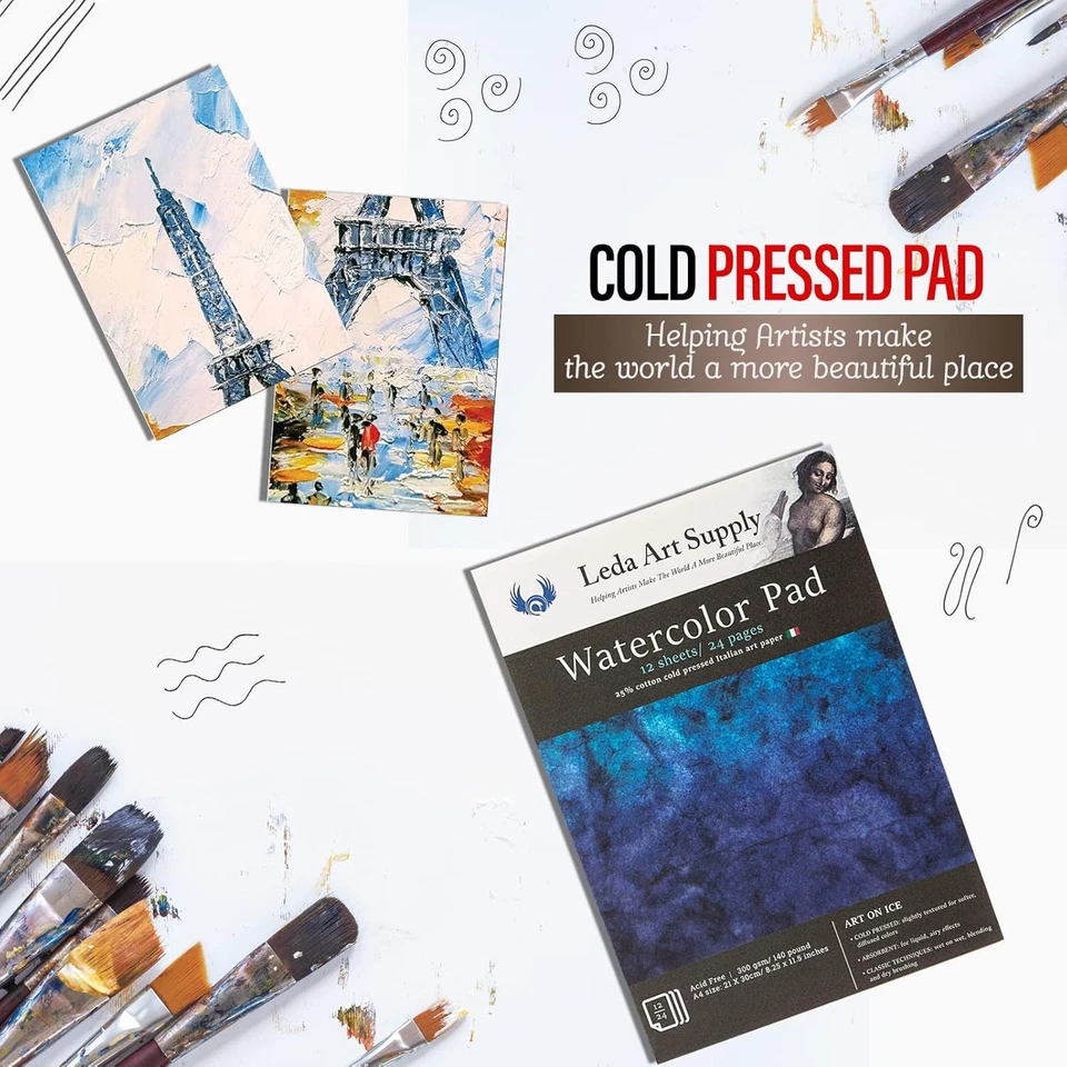 Cuaderno de bocetos Leda Art Supply acuarela, almohadilla A4 prensa fría acuarela 140 lb, Ske Foto 3 de 4