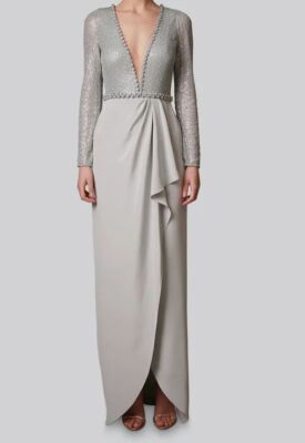 $3540 Jenny Packham Women's Green Veronika Sequined Faux-Wrap Crepe Gown Size 14
