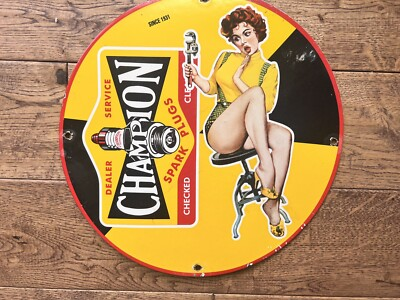 #ad Champion Spark Plugs Porcelain Gas amp; Oil Sign 12” $65.00