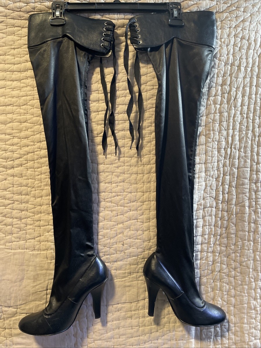 Thigh High Heel Black Knee High Boots Tie Back Thigh High Lace