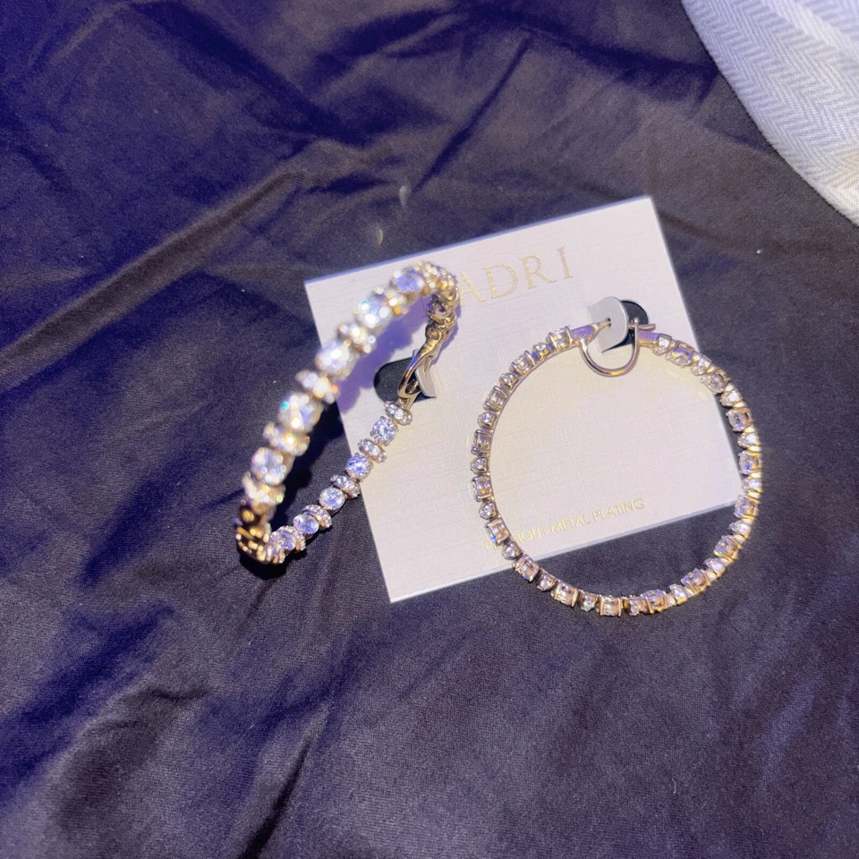 Nadri CZ Earrings Freya Hoop Inside Out Rhodium Plate $175 Bridal - Image 4 of 4