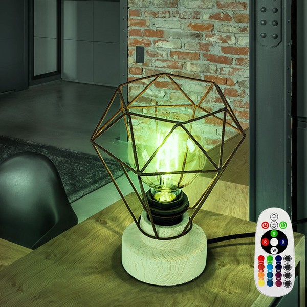Tischleuchte Lampe Holzlampe Nachttischleuchte Dimmbar Fernbedienung Rgb Led-image